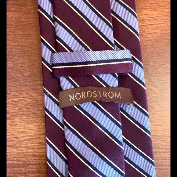 🍁SALE🍁NORDSTROM Purple/Silver Striped 100% Silk Necktie - Picture 4 of 9